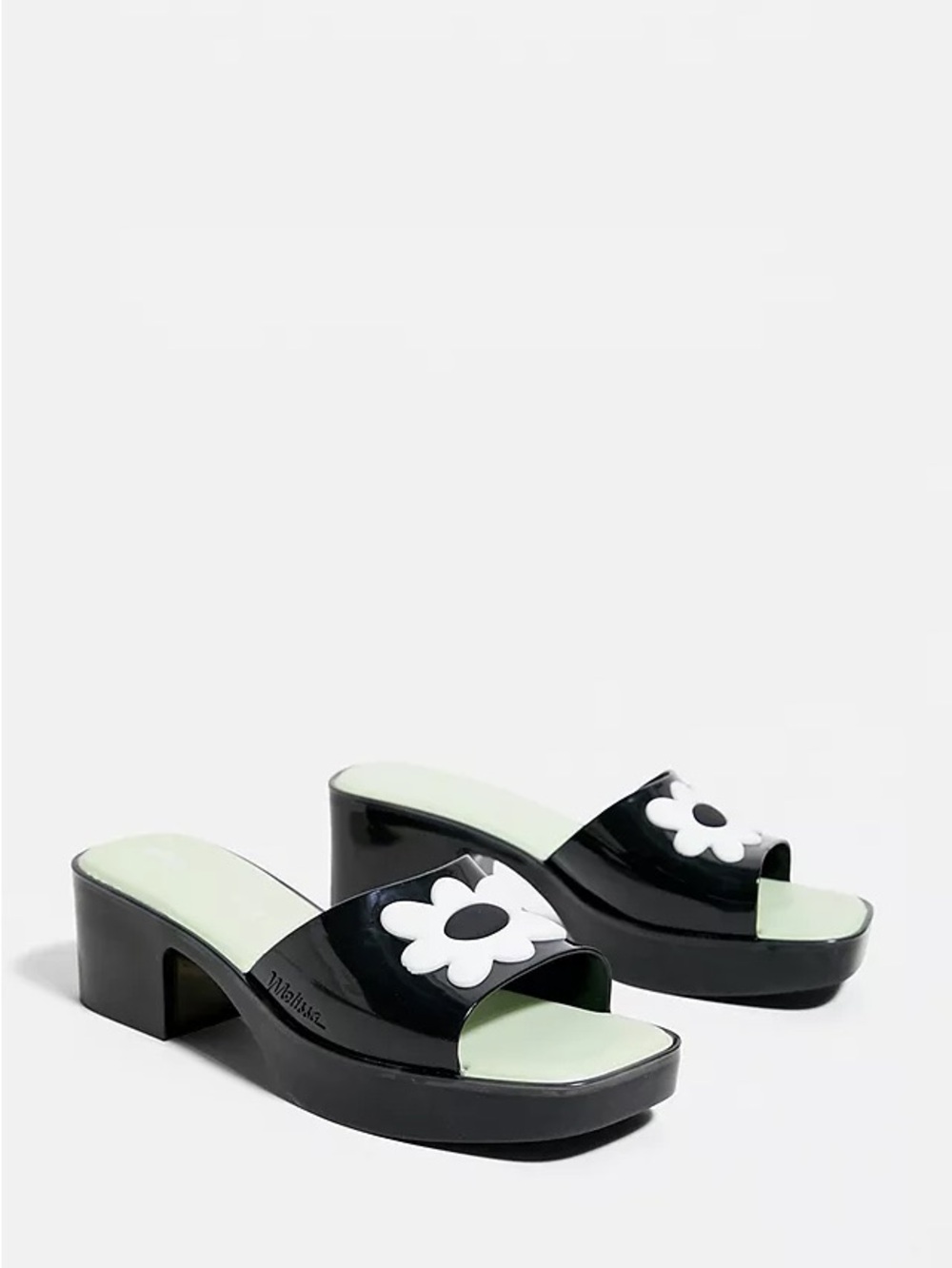 Melissa x Lazy Oaf White Flower Black Kitten Block Heel